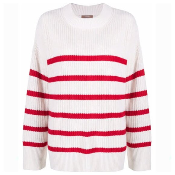 12 STOREEZ Oversized Striped Jumper In Red Stripe - Picture 1 of 9